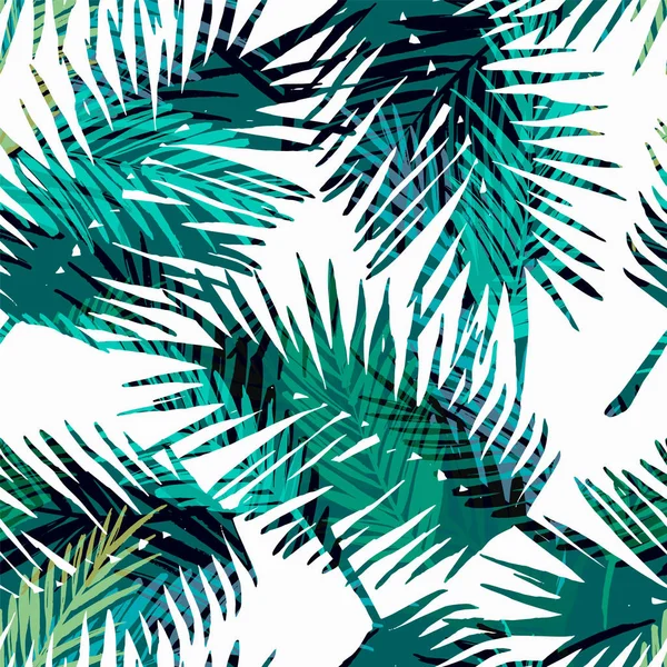 Бесшовный экзотический узор с тропическими пальмовыми листьями . — стоковый вектор