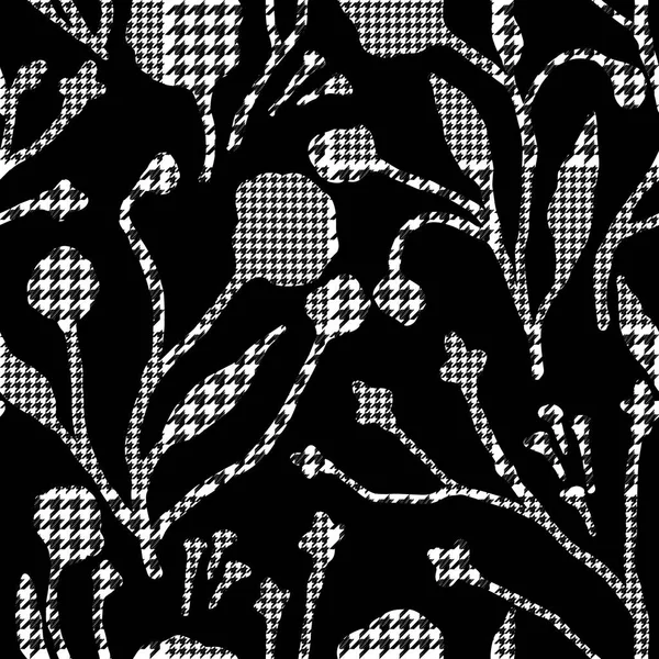 Fleurs abstraites avec motif à carreaux à dents de chien . — Image vectorielle
