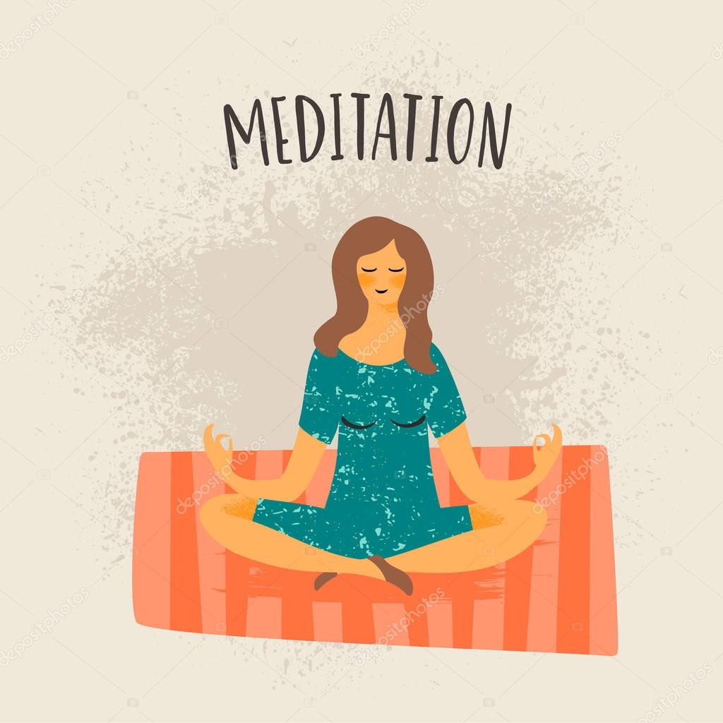 Vector illustration of meditating woman.