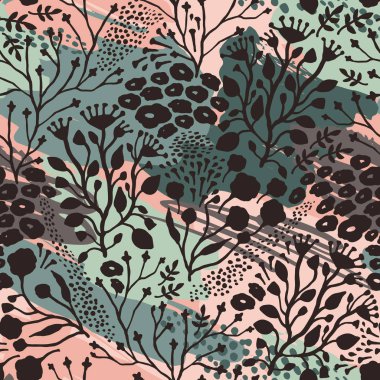 Dokular soyut çiçek seamless modeli son moda el ile çizilmiş.