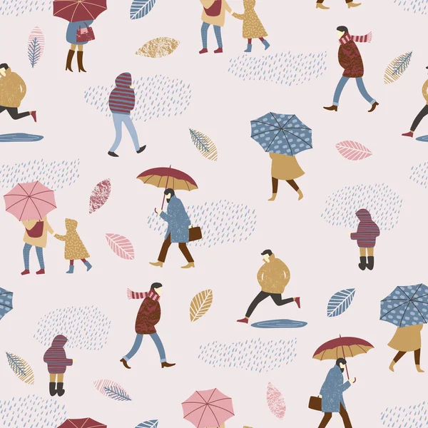 Vectorillustratie van mensen in de regen. Autumn mood. — Stockvector