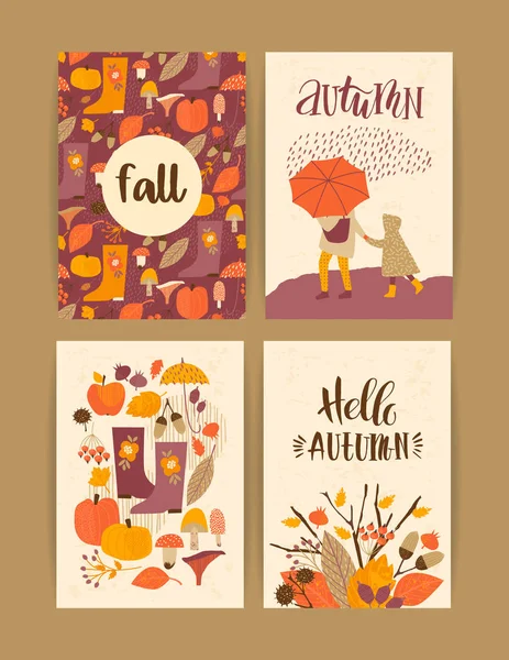 Set of autumn templates. Vector design for card, poster, flyer, web and other users. — Stock Vector