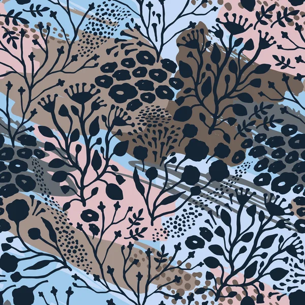 Dokular soyut çiçek seamless modeli son moda el ile çizilmiş.