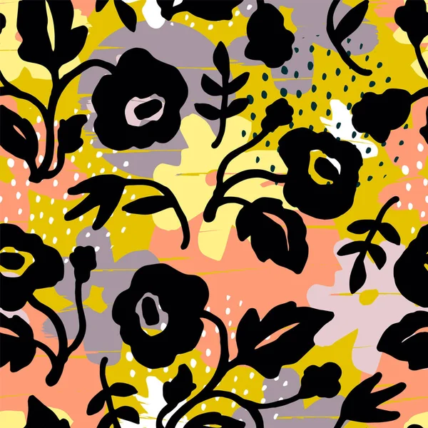 Modèle floral abstrait sans couture avec des textures dessinées à la main à la mode . — Image vectorielle