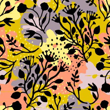 Dokular soyut çiçek seamless modeli son moda el ile çizilmiş.