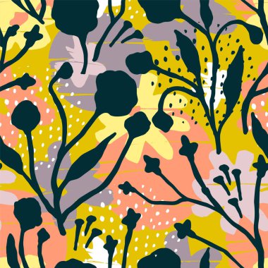 Dokular soyut çiçek seamless modeli son moda el ile çizilmiş.