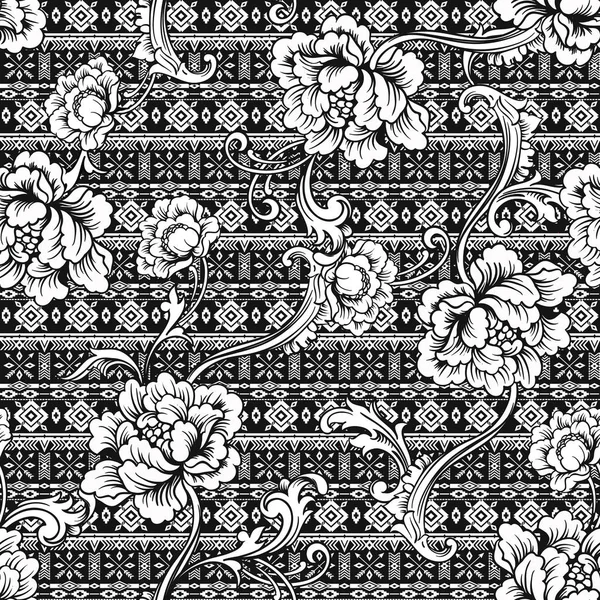 Eclectic fabric seamless pattern. Ethnic background with baroque ornament. — Stock Vector