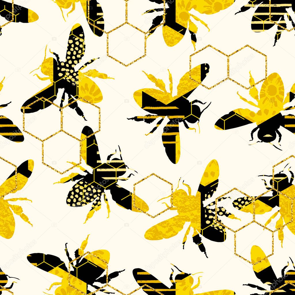 Seamless geometric pattern with bee.
