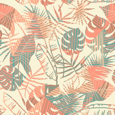 Tropik bitkiler ve geometrik arka plan ile Seamless egzotik modeli.