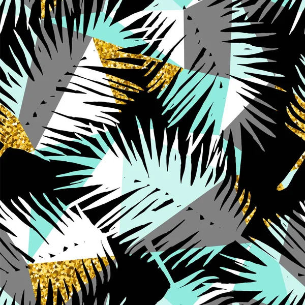 Tropik bitkiler ve geometrik arka plan ile Seamless egzotik modeli.