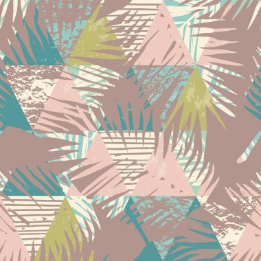 Tropik bitkiler ve geometrik arka plan ile Seamless egzotik modeli.