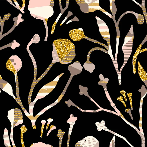 Abstrakte florale nahtlose Muster mit trendigen, von Hand gezeichneten Texturen. — Stockvektor