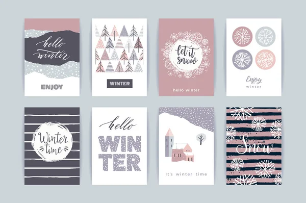 Conjunto de tarjetas de invierno creativas artísticas . — Vector de stock