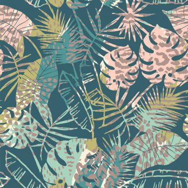 Palmiye ve hayvan prins ile moda Dikişsiz egzotik desen