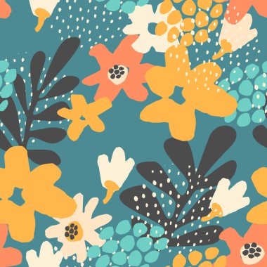 Dokular soyut çiçek seamless modeli son moda el ile çizilmiş.