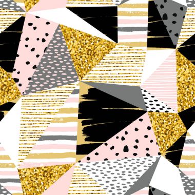 Soyut geometrik desen altın glitter elemanları ile sorunsuz.