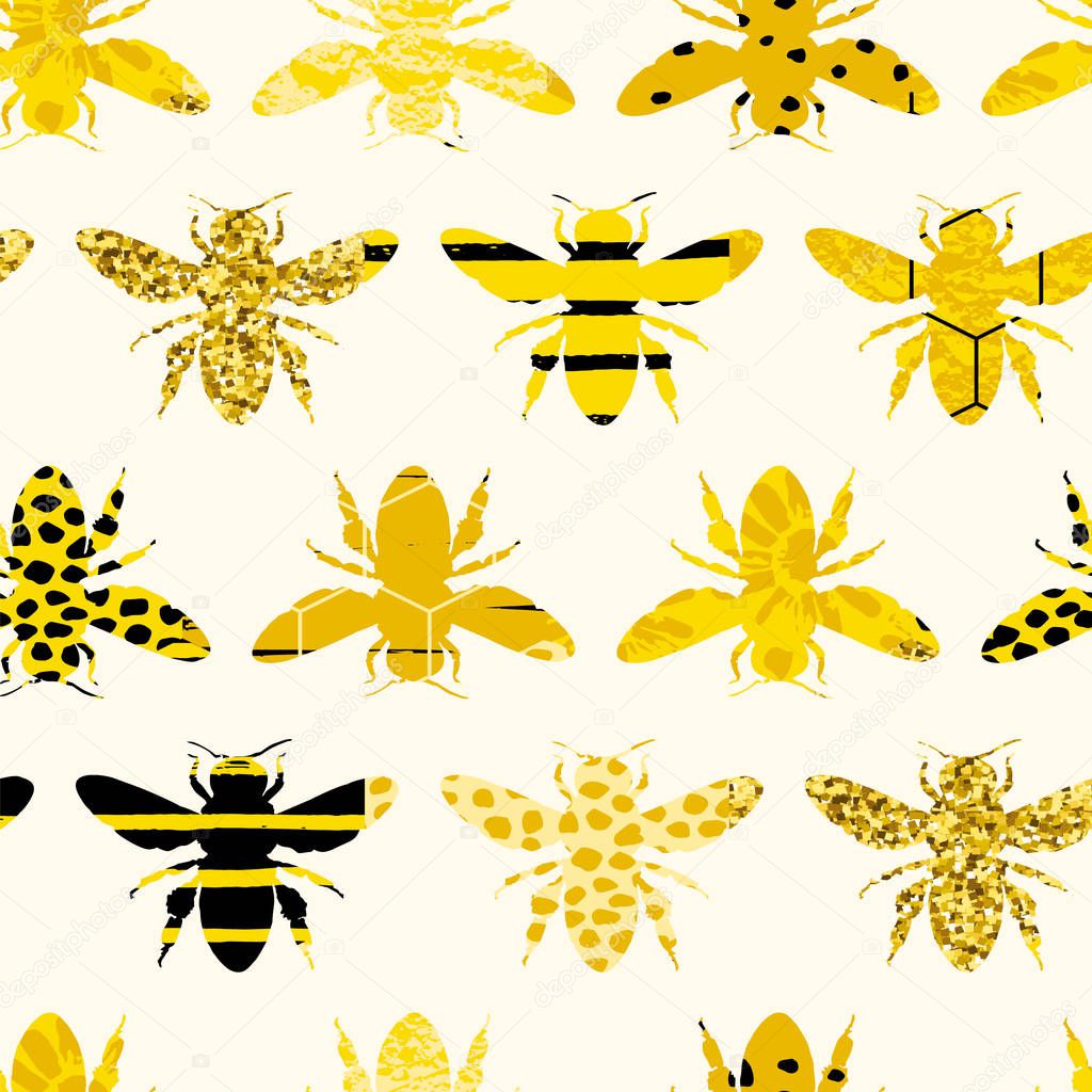 Seamless geometric pattern with bee. Modern abstract honey design.