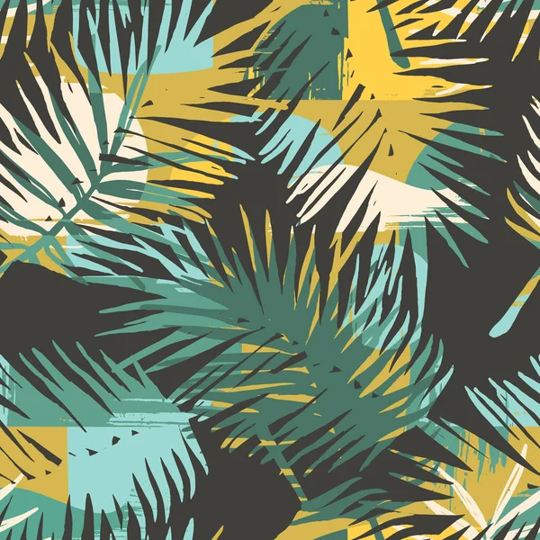 Seamless exotic pattern with tropical plants and artistic background. — Stock Vector