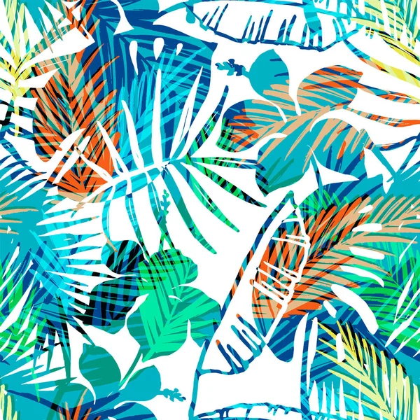 明るい色の椰子とシームレスなエキゾチックなパターン. — ストックベクタ