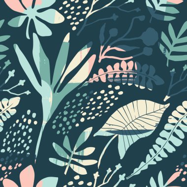 Dokular soyut çiçek seamless modeli son moda el ile çizilmiş.