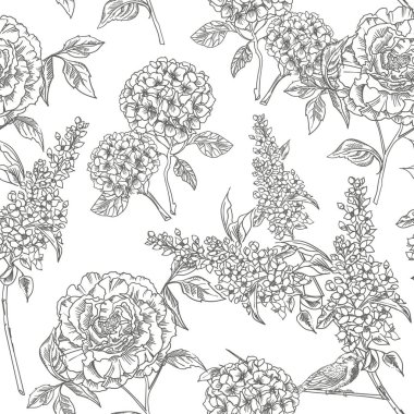 Viktorya dönemi bahçesi. Çiçeksiz desen. Vektör illüstrasyonu.