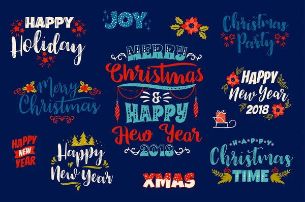 stock vector Set of Christmas and Happy New Year lettering designs.