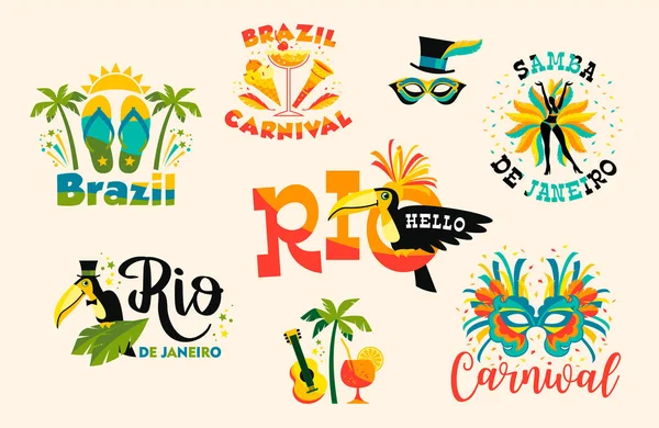 Βραζιλιάνικο Καρναβάλι. Μεγάλο σύνολο διάνυσμα εμβλήματα. — Διανυσματικό Αρχείο