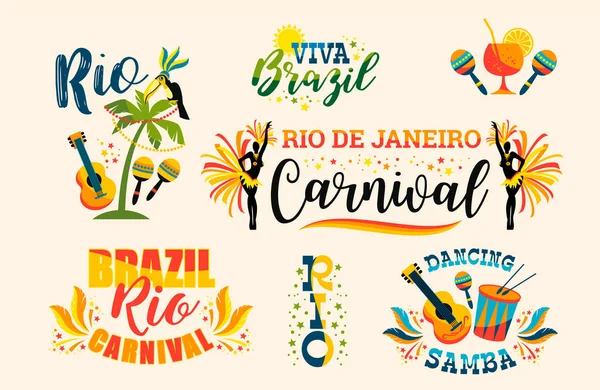 Carnaval Brasileiro. Grande conjunto de emblemas vetoriais . — Vetor de Stock