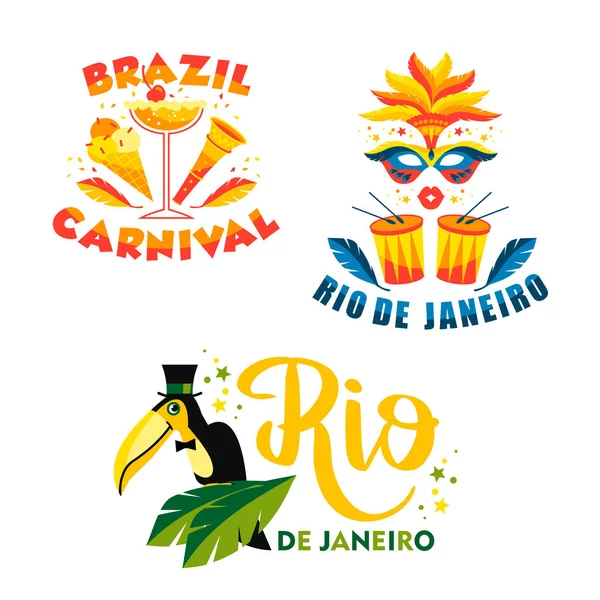 Carnaval Brasileiro. Grande conjunto de emblemas vetoriais — Vetor de Stock