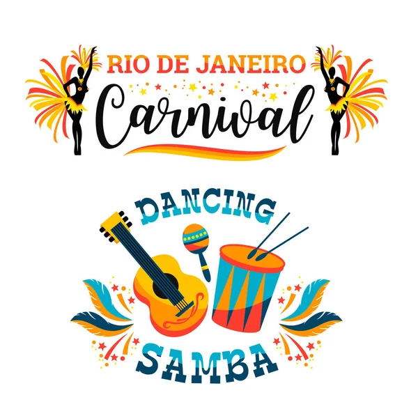 Carnaval Brasileño. Gran conjunto de emblemas vectoriales — Vector de stock