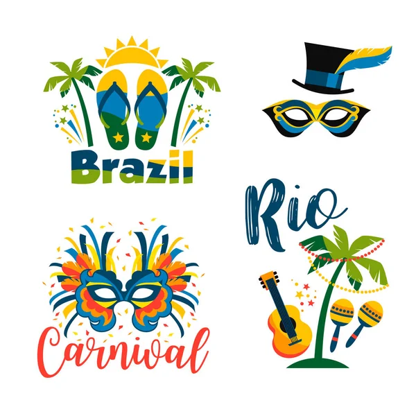 Carnaval Brasileiro. Grande conjunto de emblemas vetoriais — Vetor de Stock