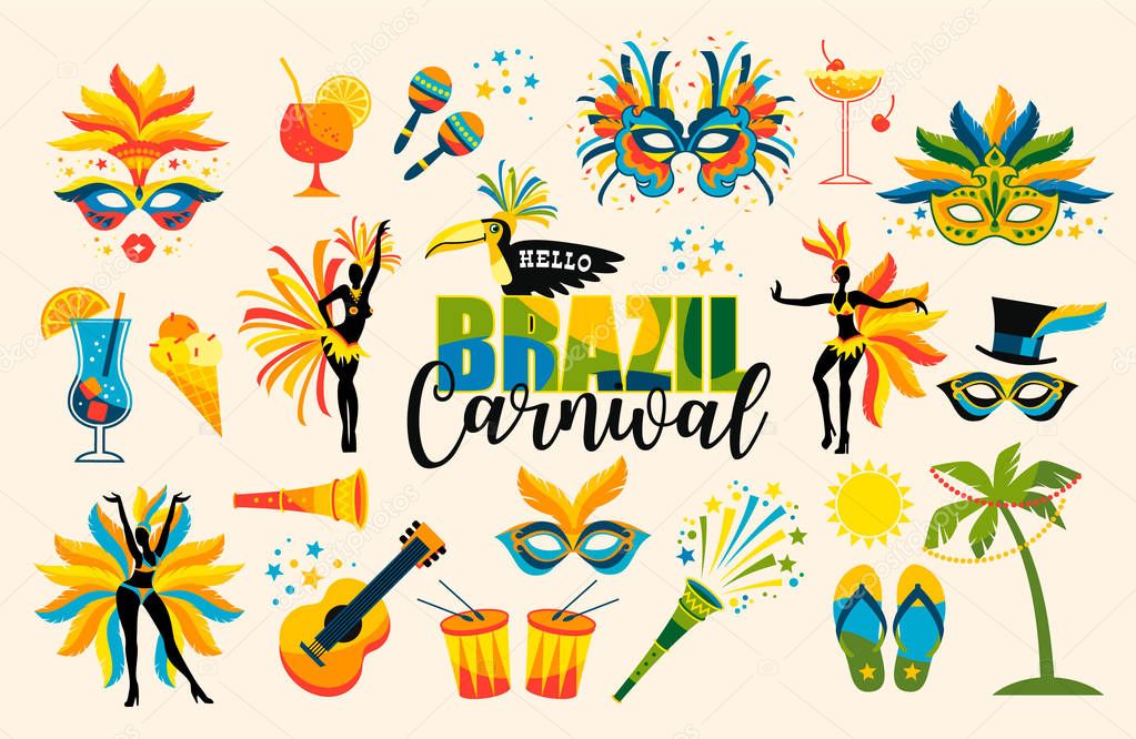 Brazilian Carnival. Set of icons. Vector.