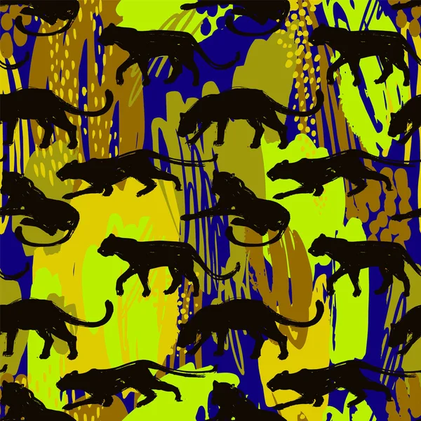 Sömlös exotiskt mönster med abstrakta silhuetter av djur. — Stock vektor