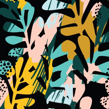 Dokular soyut çiçek seamless modeli son moda el ile çizilmiş.