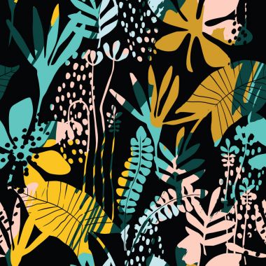 Dokular soyut çiçek seamless modeli son moda el ile çizilmiş.