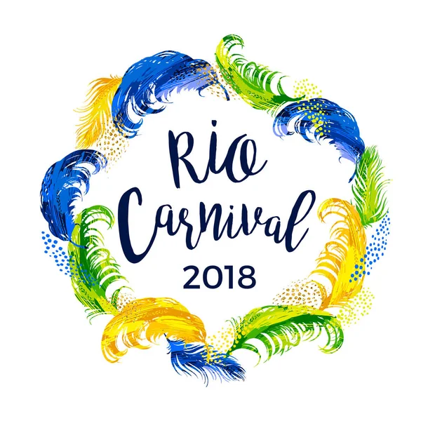 Carnaval RIO. design de letras com moldura de penas . — Vetor de Stock