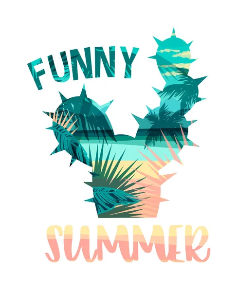 Estampado de verano en la playa tropical con eslogan para camisetas, carteles, tarjetas y otros usos . — Archivo Imágenes Vectoriales