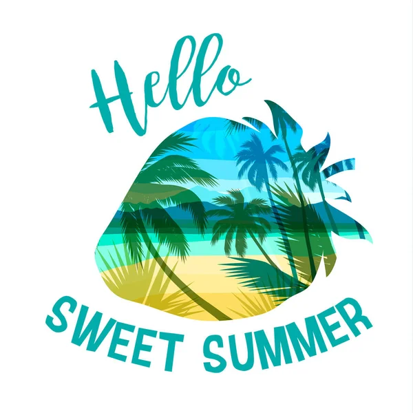 Verão de praia tropical com slogan para camisetas, cartazes, cartões e outros usos . — Vetor de Stock