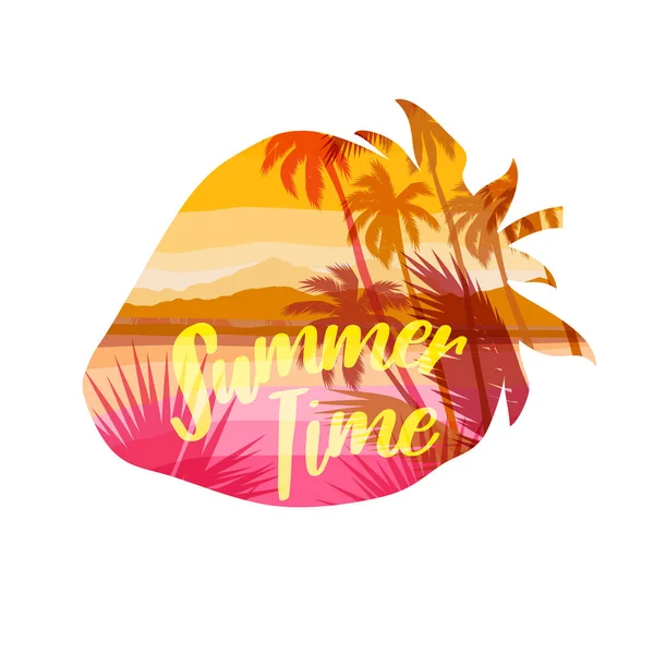 Impression estivale plage tropicale avec slogan pour t-shirts, affiches, cartes et autres utilisations . — Image vectorielle