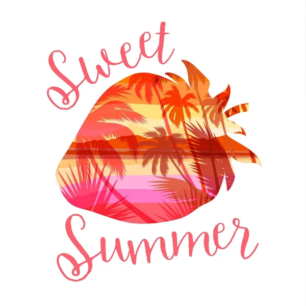 Estampado de verano en la playa tropical con eslogan para camisetas, carteles, tarjetas y otros usos . — Vector de stock