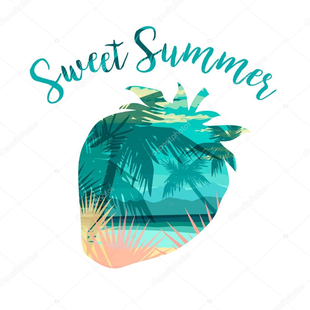 Tropical beach summer print with slogan for t-shirts, posters, card and other uses.