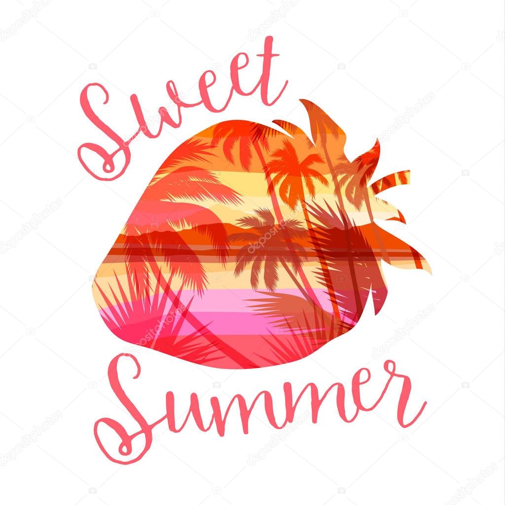 Tropical beach summer print with slogan for t-shirts, posters, card and other uses.