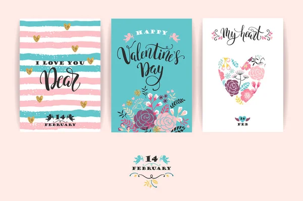 Conjunto de cartões de Dia Feliz dos Namorados . —  Vetores de Stock
