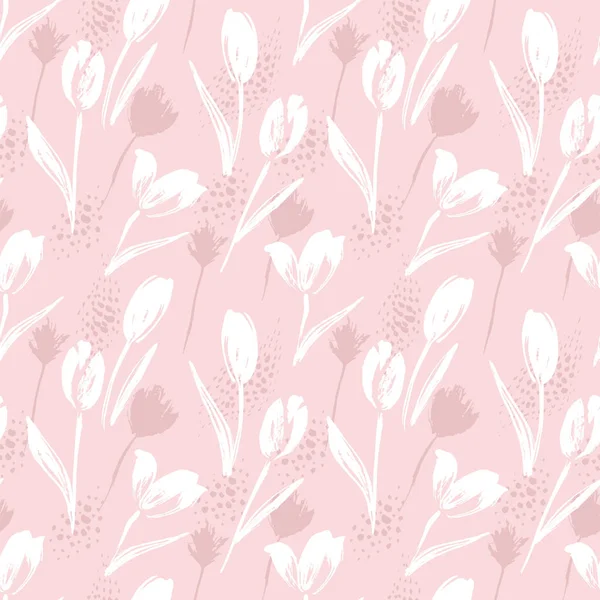 Tulipes motif floral abstrait sans couture. Textures dessinées à la main tendance — Image vectorielle