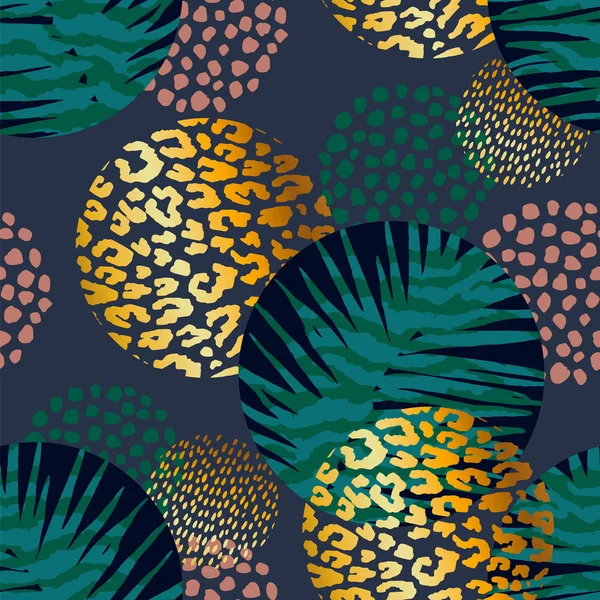 Trendy naadloze exotische patroon met palm en animal prints. — Stockvector