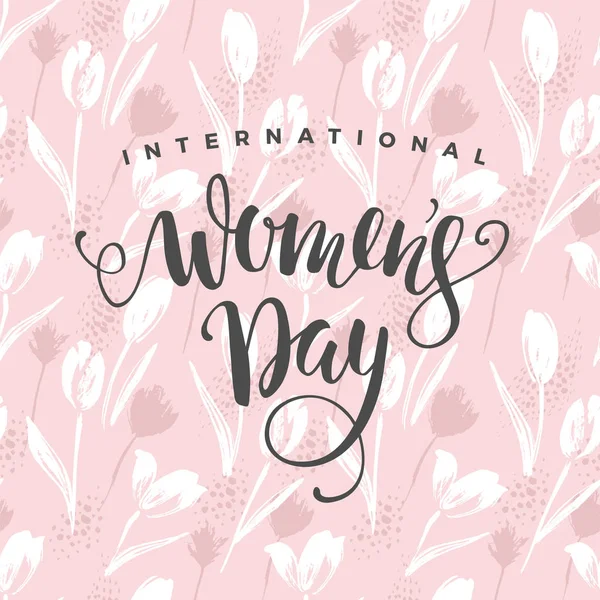 国際女性の日。花と文字ベクトル テンプレート — ストックベクタ