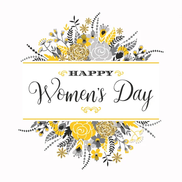 Día Internacional de la Mujer. Plantilla vectorial con flores y letras . — Archivo Imágenes Vectoriales