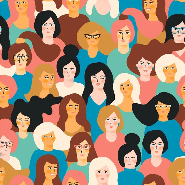 Uluslararası Kadınlar Günü. Kadın yüzü olan vektör seamless modeli.