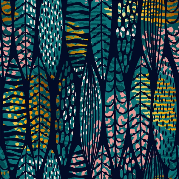 Tribal wzór z Abstrakcja liści. Ręka rysowanie tekstury. — Wektor stockowy