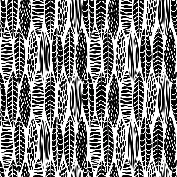Stamm nahtlose Muster mit abstrakten Blättern. Textur der Handzeichnung. — Stockvektor